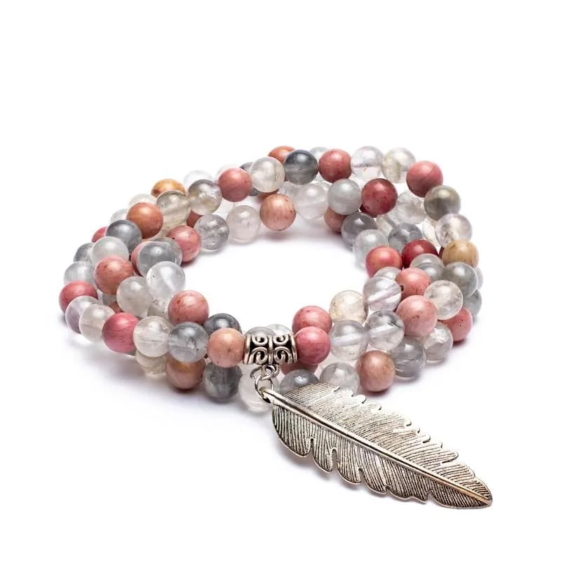 Mala Rhodonit/ grauer Quarz + Feder