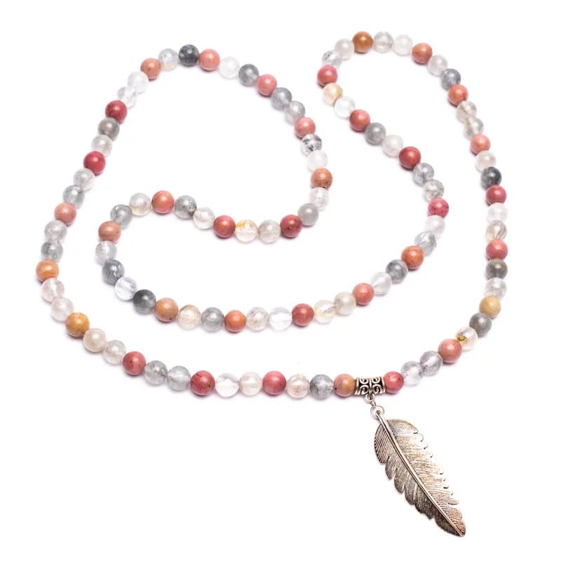 Mala Rhodonit/ grauer Quarz + Feder