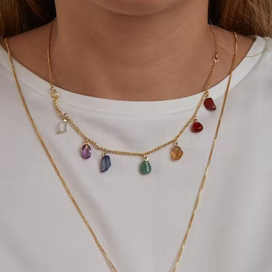 7 Chakren-Halskette - Vergoldet