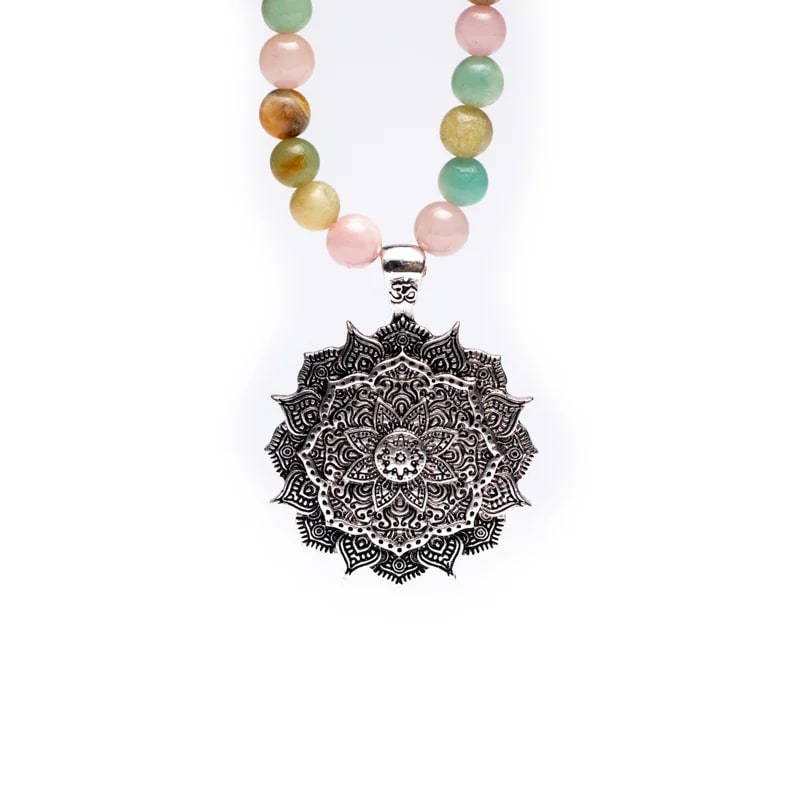Mala Rosenquarz/ Amazonit/ Rhodonit + Lotus