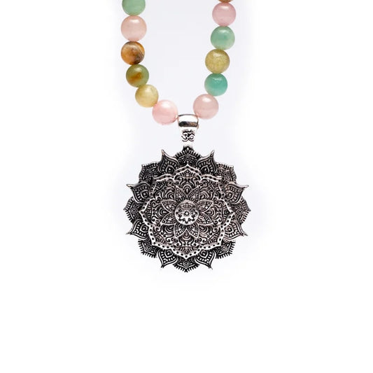 Mala Rosenquarz/ Amazonit/ Rhodonit + Lotus