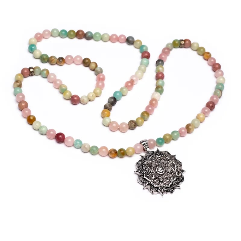 Mala Rosenquarz/ Amazonit/ Rhodonit + Lotus