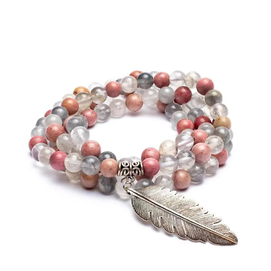 Mala Rhodonit/ grauer Quarz + Feder