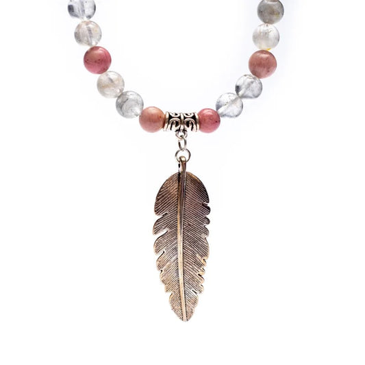 Mala Rhodonit/ grauer Quarz + Feder