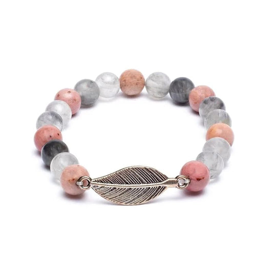 Mala/Armband Rhodonit/ grauer Quarz + Feder