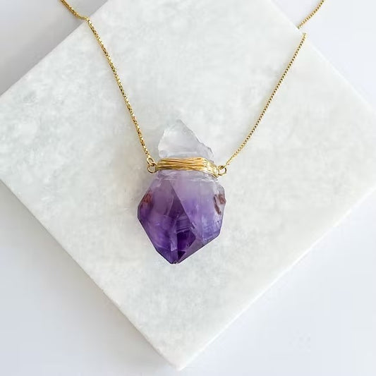 Rohe Amethyst-Halskette - vergoldet