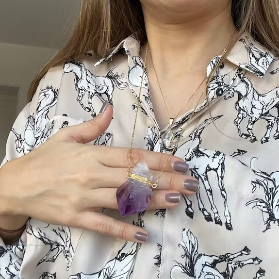 Rohe Amethyst-Halskette - vergoldet