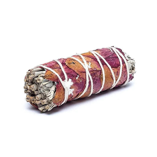 Weißer Salbei Smudge Bündel mit Rosenblättern S, 10 cm, ca. 25-35 g